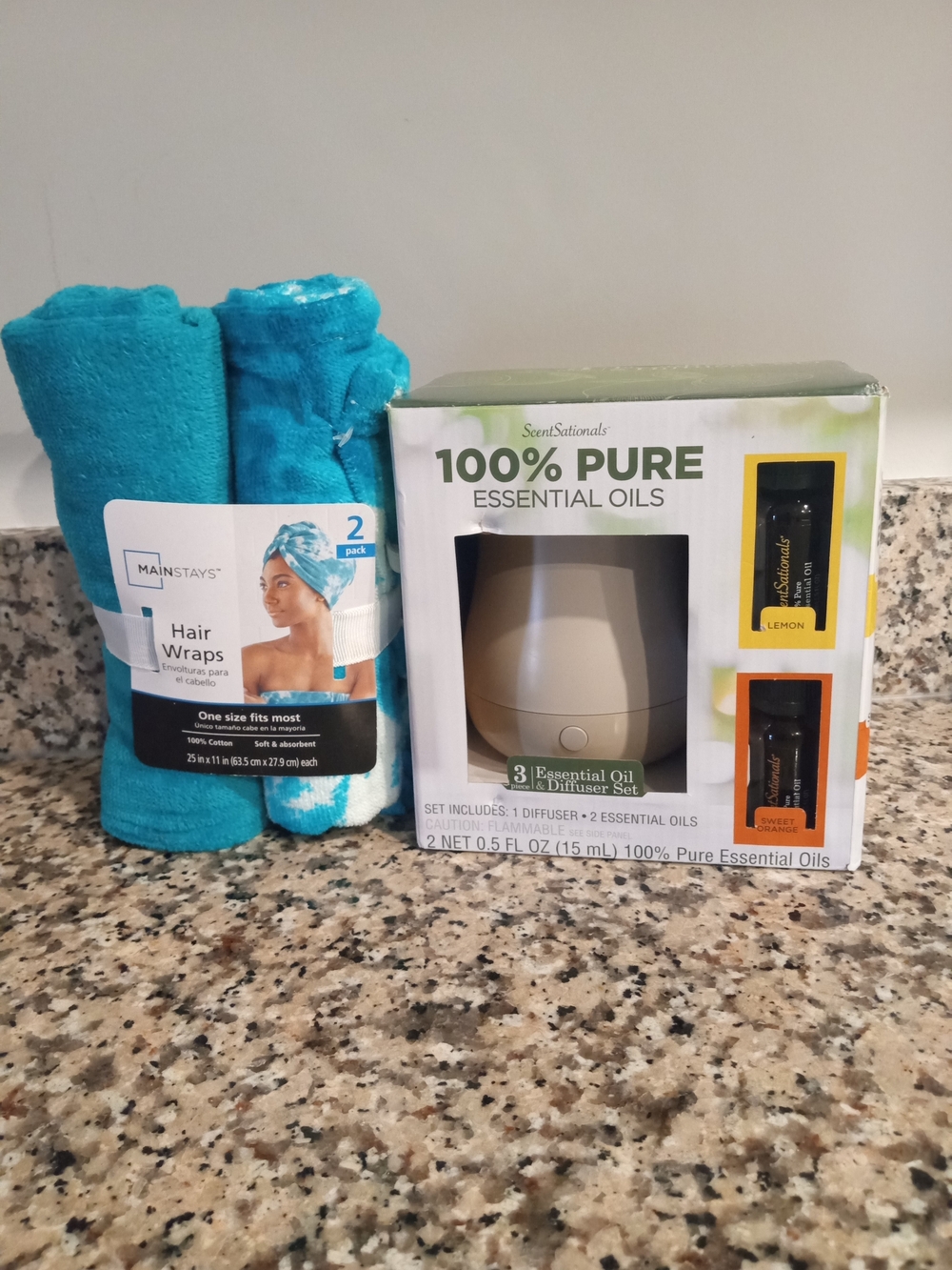 Mainstays Hair Wrap And 3 Piece Essential Oil Diffuser Set, Bundle